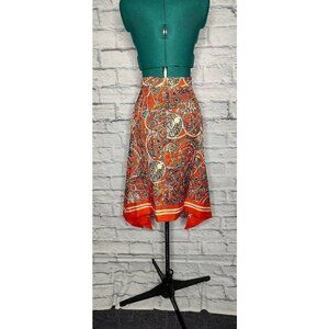 H&M Womens Flare Skirt Multicolor Floral Knee Length Zip Shark Bite Hem Boho 4